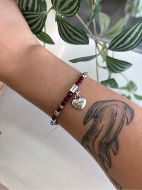 Retired Brighton Le Rouge Red Beaded Silver Charm Bracelet
